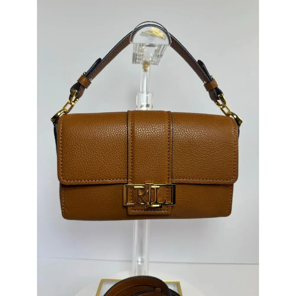 Lauren Ralph Lauren Spencer Leather Shoulder Bag Brown Gold LRL SAMPLE - Picture 3 of 16